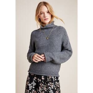 Anthropologie Lottie Sweater Grey Turtleneck Chunky Knit Long Sleeve Pullover